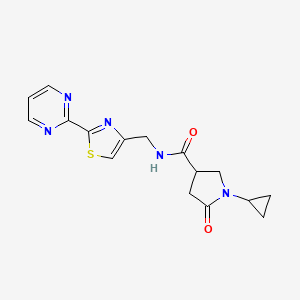 1-cyclopropyl-5-oxo-N-{[2-(2-pyrimidinyl)-1,3-thiazol-4-yl]methyl}-3-pyrrolidinecarboxamide