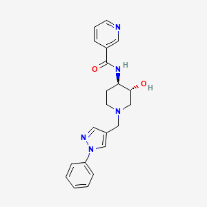 molecular formula C21H23N5O2 B5951869 N-{(3R*,4R*)-3-hydroxy-1-[(1-phenyl-1H-pyrazol-4-yl)methyl]piperidin-4-yl}nicotinamide 