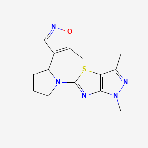 molecular formula C15H19N5OS B5951995 5-[2-(3,5-dimethylisoxazol-4-yl)pyrrolidin-1-yl]-1,3-dimethyl-1H-pyrazolo[3,4-d][1,3]thiazole 