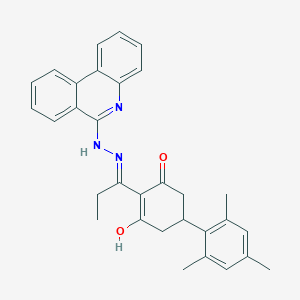 molecular formula C31H31N3O2 B5952082 2-[(E)-C-ethyl-N-(phenanthridin-6-ylamino)carbonimidoyl]-3-hydroxy-5-(2,4,6-trimethylphenyl)cyclohex-2-en-1-one 