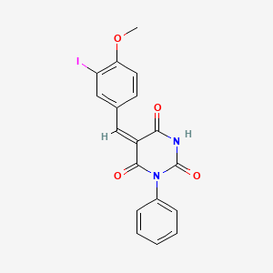 molecular formula C18H13IN2O4 B5952098 (5E)-5-[(3-iodo-4-methoxyphenyl)methylidene]-1-phenyl-1,3-diazinane-2,4,6-trione 