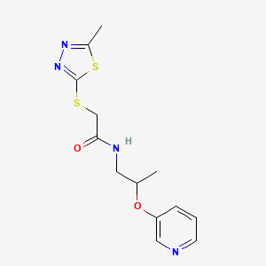 molecular formula C13H16N4O2S2 B5952212 2-[(5-methyl-1,3,4-thiadiazol-2-yl)thio]-N-[2-(pyridin-3-yloxy)propyl]acetamide 