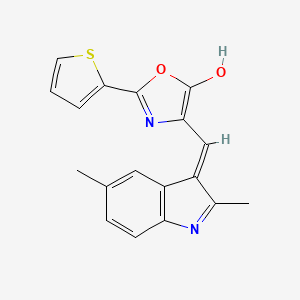 molecular formula C18H14N2O2S B5952436 4-[(E)-(2,5-dimethylindol-3-ylidene)methyl]-2-thiophen-2-yl-1,3-oxazol-5-ol 