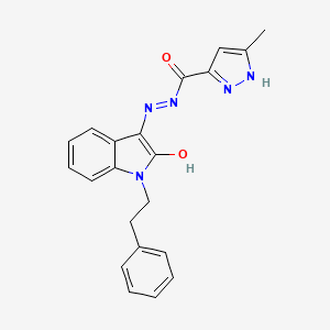 5-METHYL-N'-[(3Z)-2-OXO-1-(2-PHENYLETHYL)INDOL-3-YLIDENE]-2H-PYRAZOLE-3-CARBOHYDRAZIDE