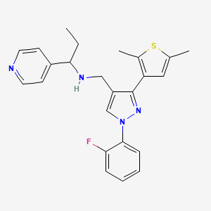 molecular formula C24H25FN4S B5952880 N-[[3-(2,5-dimethylthiophen-3-yl)-1-(2-fluorophenyl)pyrazol-4-yl]methyl]-1-pyridin-4-ylpropan-1-amine 