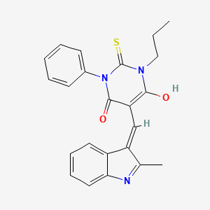 6-hydroxy-5-[(E)-(2-methylindol-3-ylidene)methyl]-3-phenyl-1-propyl-2-sulfanylidenepyrimidin-4-one