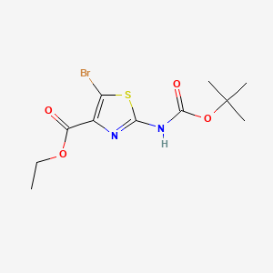 molecular formula C11H15BrN2O4S B595299 Ethyl 5-bromo-2-((tert-butoxycarbonyl)amino)thiazole-4-carboxylate CAS No. 1279863-32-9