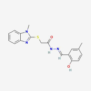 molecular formula C18H18N4O2S B5953228 N-[(E)-(2-hydroxy-5-methylphenyl)methylideneamino]-2-(1-methylbenzimidazol-2-yl)sulfanylacetamide 