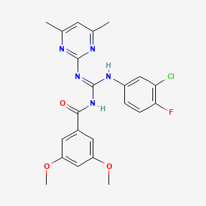 molecular formula C22H21ClFN5O3 B5953472 N-(3-CHLORO-4-FLUOROPHENYL)-N''-(3,5-DIMETHOXYBENZOYL)-N'-(4,6-DIMETHYL-2-PYRIMIDINYL)GUANIDINE 