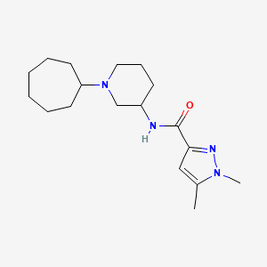 molecular formula C18H30N4O B5953659 N-(1-cycloheptylpiperidin-3-yl)-1,5-dimethylpyrazole-3-carboxamide 