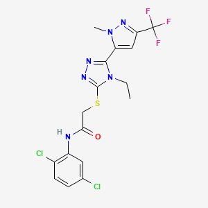 molecular formula C17H15Cl2F3N6OS B5954015 N-(2,5-dichlorophenyl)-2-({4-ethyl-5-[1-methyl-3-(trifluoromethyl)-1H-pyrazol-5-yl]-4H-1,2,4-triazol-3-yl}thio)acetamide 