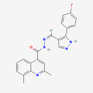 molecular formula C22H18FN5O B5954108 N'-{[3-(4-fluorophenyl)-1H-pyrazol-4-yl]methylene}-2,8-dimethyl-4-quinolinecarbohydrazide 