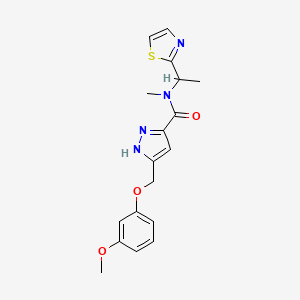 molecular formula C18H20N4O3S B5954357 5-[(3-methoxyphenoxy)methyl]-N-methyl-N-[1-(1,3-thiazol-2-yl)ethyl]-1H-pyrazole-3-carboxamide 