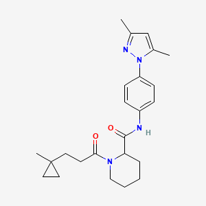 N-[4-(3,5-dimethyl-1H-pyrazol-1-yl)phenyl]-1-[3-(1-methylcyclopropyl)propanoyl]-2-piperidinecarboxamide