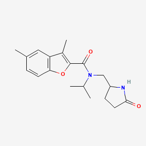 molecular formula C19H24N2O3 B5954798 3,5-dimethyl-N-[(5-oxopyrrolidin-2-yl)methyl]-N-propan-2-yl-1-benzofuran-2-carboxamide 