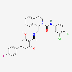 molecular formula C30H26Cl2FN3O3 B5954924 N-(3,4-dichlorophenyl)-1-[({[4-(4-fluorophenyl)-2,6-dioxocyclohexylidene]methyl}amino)methyl]-3,4-dihydroisoquinoline-2(1H)-carboxamide 