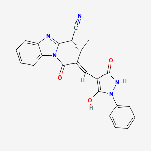 molecular formula C23H15N5O3 B5955014 2-[(3,5-dioxo-1-phenyl-4-pyrazolidinylidene)methyl]-1-hydroxy-3-methylpyrido[1,2-a]benzimidazole-4-carbonitrile 