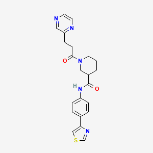 1-[3-(2-pyrazinyl)propanoyl]-N-[4-(1,3-thiazol-4-yl)phenyl]-3-piperidinecarboxamide