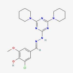 molecular formula C21H28ClN7O2 B5955114 2-chloro-4-[(E)-{2-[4,6-di(piperidin-1-yl)-1,3,5-triazin-2-yl]hydrazinylidene}methyl]-6-methoxyphenol 