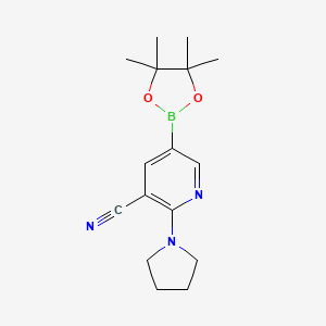 molecular formula C16H22BN3O2 B595512 2-(Pyrrolidin-1-yl)-5-(4,4,5,5-tetramethyl-1,3,2-dioxaborolan-2-yl)nicotinonitrile CAS No. 1356068-52-4