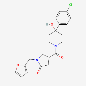 molecular formula C21H23ClN2O4 B5955277 4-{[4-(4-Chlorophenyl)-4-hydroxypiperidin-1-yl]carbonyl}-1-(furan-2-ylmethyl)pyrrolidin-2-one 