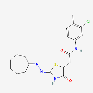 molecular formula C19H23ClN4O2S B5955291 N-(3-chloro-4-methylphenyl)-2-[(2Z)-2-(cycloheptylidenehydrazinylidene)-4-oxo-1,3-thiazolidin-5-yl]acetamide 