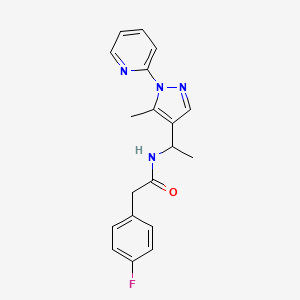 molecular formula C19H19FN4O B5955340 2-(4-fluorophenyl)-N-{1-[5-methyl-1-(2-pyridinyl)-1H-pyrazol-4-yl]ethyl}acetamide 