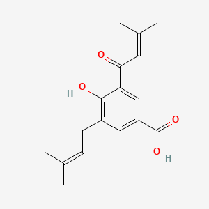 molecular formula C17H20O4 B595539 4-羟基-3-(3-甲基-2-丁烯酰)-5-(3-甲基-2-丁烯基)苯甲酸 CAS No. 155051-85-7