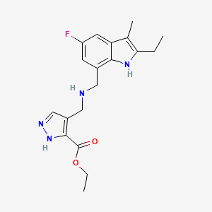 molecular formula C19H23FN4O2 B5955525 ethyl 4-[[(2-ethyl-5-fluoro-3-methyl-1H-indol-7-yl)methylamino]methyl]-1H-pyrazole-5-carboxylate 