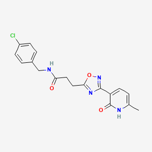 molecular formula C18H17ClN4O3 B5955613 N-[(4-Chlorophenyl)methyl]-3-[3-(6-methyl-2-oxo-1,2-dihydropyridin-3-YL)-1,2,4-oxadiazol-5-YL]propanamide 