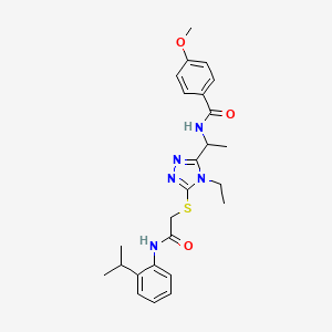 molecular formula C25H31N5O3S B5955719 N-(1-{4-ethyl-5-[(2-oxo-2-{[2-(propan-2-yl)phenyl]amino}ethyl)sulfanyl]-4H-1,2,4-triazol-3-yl}ethyl)-4-methoxybenzamide 