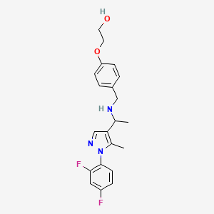 molecular formula C21H23F2N3O2 B5955854 2-{4-[({1-[1-(2,4-difluorophenyl)-5-methyl-1H-pyrazol-4-yl]ethyl}amino)methyl]phenoxy}ethanol 