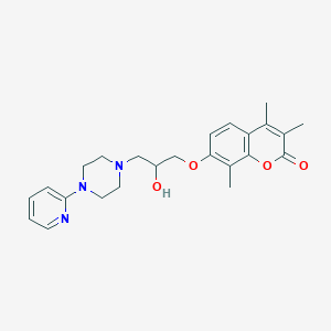 molecular formula C24H29N3O4 B5955860 7-{2-hydroxy-3-[4-(2-pyridinyl)-1-piperazinyl]propoxy}-3,4,8-trimethyl-2H-chromen-2-one 