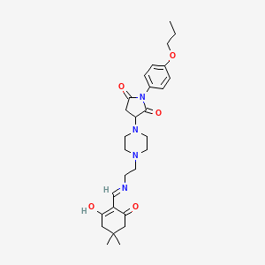 molecular formula C28H38N4O5 B5955866 3-[4-(2-{[(4,4-dimethyl-2,6-dioxocyclohexylidene)methyl]amino}ethyl)-1-piperazinyl]-1-(4-propoxyphenyl)-2,5-pyrrolidinedione 