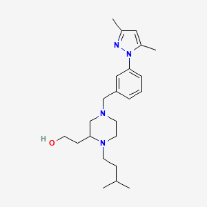 molecular formula C23H36N4O B5956131 2-[4-[3-(3,5-dimethyl-1H-pyrazol-1-yl)benzyl]-1-(3-methylbutyl)-2-piperazinyl]ethanol 