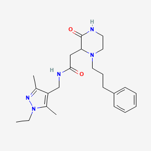 molecular formula C23H33N5O2 B5956251 N-[(1-ethyl-3,5-dimethyl-1H-pyrazol-4-yl)methyl]-2-[3-oxo-1-(3-phenylpropyl)-2-piperazinyl]acetamide 