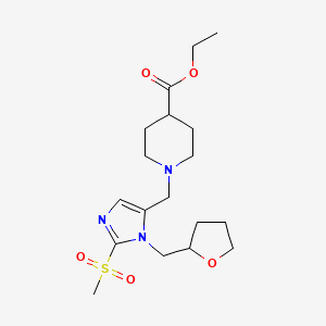 molecular formula C18H29N3O5S B5956260 ethyl 1-{[2-(methylsulfonyl)-1-(tetrahydro-2-furanylmethyl)-1H-imidazol-5-yl]methyl}-4-piperidinecarboxylate 