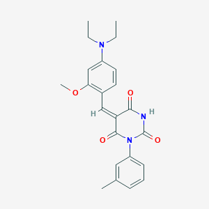 molecular formula C23H25N3O4 B5956274 (5E)-5-[4-(diethylamino)-2-methoxybenzylidene]-1-(3-methylphenyl)pyrimidine-2,4,6(1H,3H,5H)-trione 