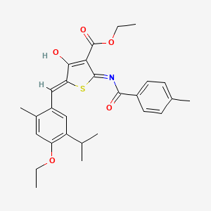 molecular formula C28H31NO5S B5956326 ETHYL (5Z)-5-{[4-ETHOXY-2-METHYL-5-(PROPAN-2-YL)PHENYL]METHYLIDENE}-2-(4-METHYLBENZAMIDO)-4-OXO-4,5-DIHYDROTHIOPHENE-3-CARBOXYLATE 