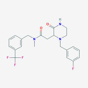 molecular formula C22H23F4N3O2 B5956559 2-[1-(3-fluorobenzyl)-3-oxo-2-piperazinyl]-N-methyl-N-[3-(trifluoromethyl)benzyl]acetamide 