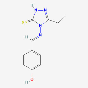 molecular formula C11H12N4OS B5956564 4-{(E)-[(3-ethyl-5-sulfanyl-4H-1,2,4-triazol-4-yl)imino]methyl}phenol 