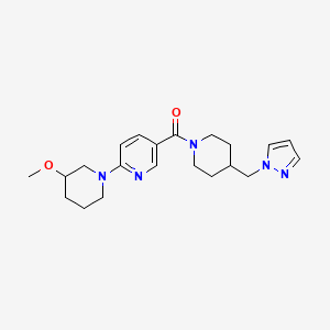 molecular formula C21H29N5O2 B5956650 2-(3-methoxy-1-piperidinyl)-5-{[4-(1H-pyrazol-1-ylmethyl)-1-piperidinyl]carbonyl}pyridine 