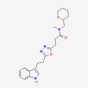 molecular formula C22H28N4O3 B5956969 3-{5-[2-(1H-indol-3-yl)ethyl]-1,3,4-oxadiazol-2-yl}-N-methyl-N-(tetrahydro-2H-pyran-2-ylmethyl)propanamide 