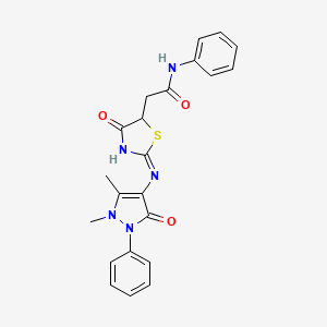 molecular formula C22H21N5O3S B5957030 2-{2-[(1,5-dimethyl-3-oxo-2-phenyl-2,3-dihydro-1H-pyrazol-4-yl)amino]-4-oxo-4,5-dihydro-1,3-thiazol-5-yl}-N-phenylacetamide 