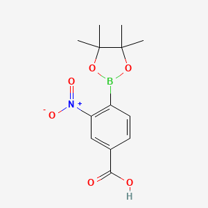 molecular formula C13H16BNO6 B595714 3-Nitro-4-(4,4,5,5-tetramethyl-1,3,2-dioxaborolan-2-yl)benzoic acid CAS No. 1218791-11-7