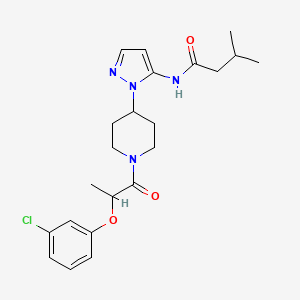 molecular formula C22H29ClN4O3 B5957301 N-(1-{1-[2-(3-chlorophenoxy)propanoyl]-4-piperidinyl}-1H-pyrazol-5-yl)-3-methylbutanamide 