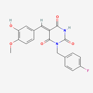 molecular formula C19H15FN2O5 B5957332 (5Z)-1-[(4-fluorophenyl)methyl]-5-[(3-hydroxy-4-methoxyphenyl)methylidene]-1,3-diazinane-2,4,6-trione 