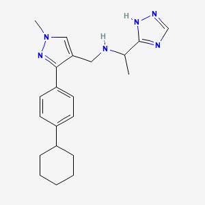 molecular formula C21H28N6 B5957429 N-{[3-(4-cyclohexylphenyl)-1-methyl-1H-pyrazol-4-yl]methyl}-1-(1H-1,2,4-triazol-5-yl)ethanamine 