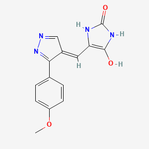 molecular formula C14H12N4O3 B5957503 5-{[3-(4-methoxyphenyl)-1H-pyrazol-4-yl]methylene}-2,4-imidazolidinedione 