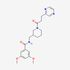 molecular formula C22H28N4O4 B5957980 3,5-dimethoxy-N-({1-[3-(2-pyrazinyl)propanoyl]-3-piperidinyl}methyl)benzamide 